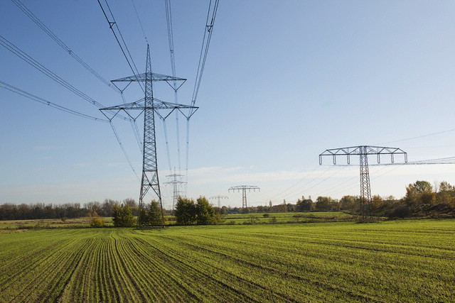 Utility lines across a field
